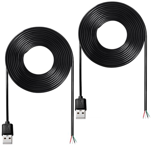 KUOQIY 2 Stücke 2m USB-A Stecker 5V / 3A Pigtail Offenes Ende Stromkabel, 22 AWG USB 2.0 Stecker 4-poliger Draht DIY Pigtail-Kabel, für Geräte Reparatur DIY-Kabel