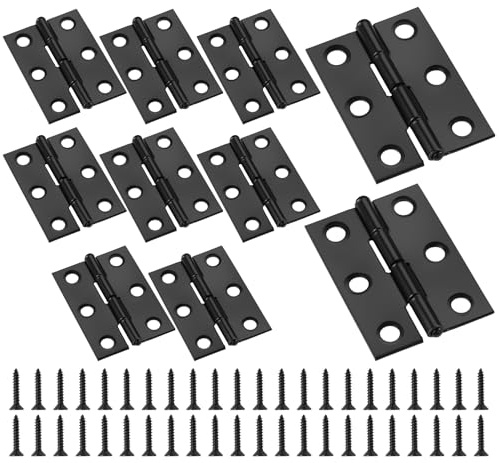 Anstore Lot de 10 charnières de porte noires - 44 x 32 x 1 mm - En acier inoxydable - Avec 72 vis de 5 x 15 mm - Petite bande de charnière - Pour portes en bois, fenêtres, armoire, meubles
