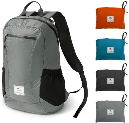 Naturehike Ultraleichter Rucksack Faltbarer Rucksack 18L/25L Trekkingrucksack Herren Damen Wanderrucksack Wasserdicht Daypack, Kleiner Tagesrucksack für Camping Radfahren Sport Wandern(Grau 25L)