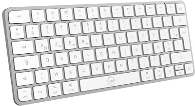 Mobility Lab KMP2000W Mini - trådlöst Mac Mini-tangentbord med flera anslutningar - AZERTY, 2,4 Ghz USB-mottagare + 3 x Bluetooth, 12 multimediegenvägar, snabbladdning via USB-C - Mac