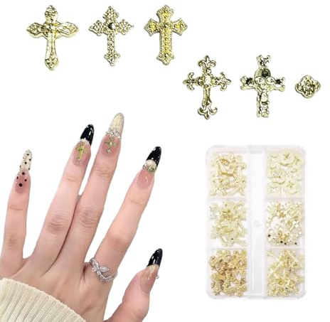 SanKristo 60 piezas gemas 3D en forma de cruz nail art, adornos dorados, arte pedrería brillante, decoraciones con piedras preciosas para manicura DIY, manualidades, regalos, joyería, set gemas
