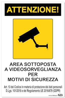 TLDSHOP® - Cartello Segnaletico in FOREX (spessore 5mm) - Dimensione 40x30cm - Segnaletica di sicurezza - Pezzi 1: (AREA SOTTOPOSTA A VIDEOSORVEGLIANZA PER RAGIONI DI SICUREZZA 30X40)