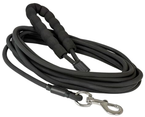 Petlando Hundeleine Trekking Rund 5 m Schwarz mit Griff, Schleppleine extrem robust & Abriebfest, Trainingsleine für Hundeausbildung, Rückruftraining, Fährtensuche & Mantrailing, Trekkingleine