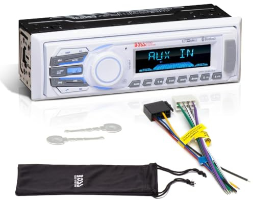 Kit Set para Boss Audio Systems MR1308UAB Radio Single DIN, Receptor Digital Am/FM, estéreo, AUX/USB/MP3, con Bluetooth, para embarcaciones y Botes, 1 Unidad + Accesorios gratuitos