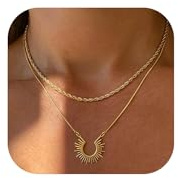 Tewiky Kette Sonne Damen, 14K Vergoldete Layering Sun Anhänger Halskette | Sonnenanhänger Kette, Layering Design, wasserfester Damenschmuck, Tolles Geschenk für Frauen und Mädchen