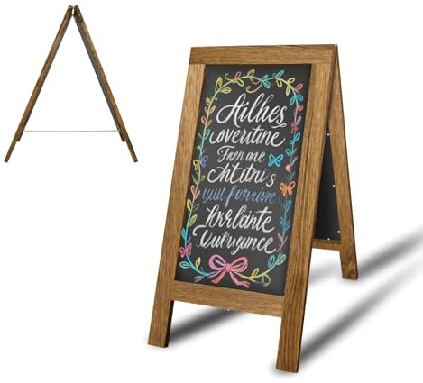 A Board Pavement Sign Double Sided Chalkboard 40x80cm Paulownia Wood Portable Folding Blackboard with Smooth Writing Surface for Restaurant, Café, Business, Outdoor
