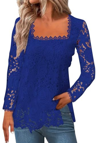 Blusas De Mujer Elegantes De Fiesta Top Fiesta Mujer Largo Encaje Rock Gala Salir Noche Tallas Grandes Transparente Ropa