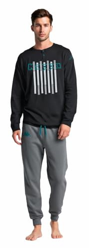 Kappa Pigiama Uomo Cotone Lungo - Pigiama Uomo Cotone Leggero Estivo (IT, Testo, XXL, Regular, Regular, 26105 Caviar)