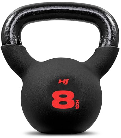 Hop-Sport Kettlebell Gusseisen mit Neoprenbeschichtung 6-24 kg, Kugelhantel für Krafttraining