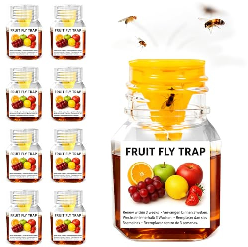 SGZIOO - Confezione da 8 trappole per moscerini della frutta, altamente efficaci, per uso interno, cucina e casa, fino a 3 settimane per bottiglia, piccole dimensioni, sicure per bambini e animali
