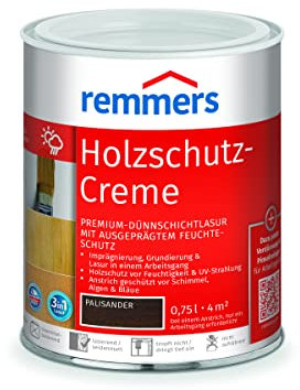 Remmers Holzschutz-Creme 3in1 palisander, 0,75 Liter, tropffreie Holzlasur für aussen, 3in1: Imprägnierung, Grundierung & Lasur in EINEM Arbeitsgang