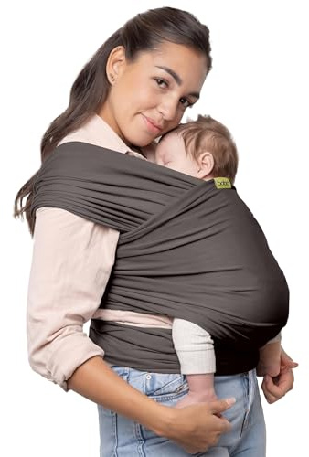 Boba Tragetuch Baby, Elastische Bio-Baumwolle, Neugeborene, Dunkelgrau | Atmungsaktives Tragetuch für Freihändiges Tragen; Ergonomischer, Sicherer Halt für Neugeborene bis Kleinkind, 3-16 kg.