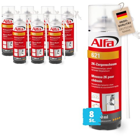 8x 2K-Zargenschaum 400 ml – Schnell Härtender Türzargenschaum (2,4 l) | Profi-Qualität - Spreizdruckfreier PU-Adapterschaum für Türzargen – ohne Schaumpistole – Schallschutz & Dämmung
