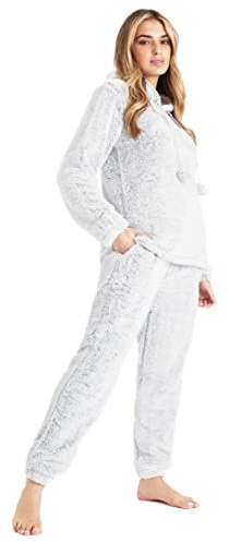 CityComfort Set Pigiama Donna Invernale in Pile, Pigiami con Cappuccio, 2 Pz Abbigliamento da Casa, Regalo Donna Adolescenti