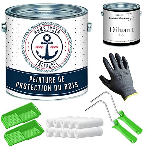 Peinture polyuréthane bois mat vert pur RAL 6037 vert Peinture façade bois vernis bois - renforcé PU & résistant aux UV + kit (X300) & Diluant (1 L) (2,5 L) Hamburger Lack-Profi