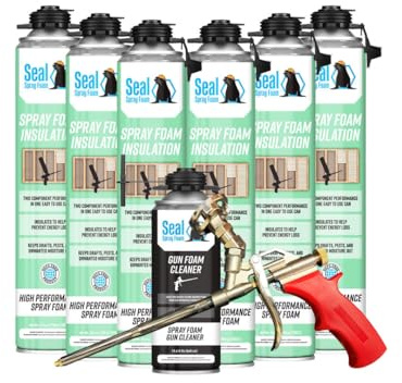 Seal Spray Foam High Performance 80% Plus Closed Cell Insulating Foam Can Kit w/ Angle Gun Applicator and 1 Can of Cleaner (150 Board FT-6 Cans)