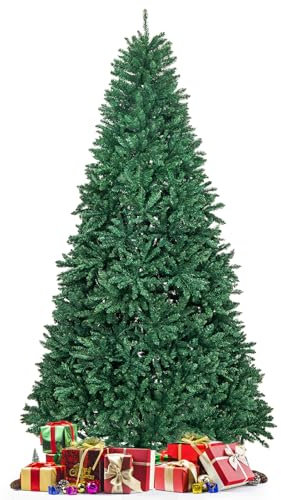GYMAX 270 cm künstlicher Weihnachtsbaum, Tannenbaum, Kunstbaum mit 3594 PVC-Astspitzen & klappbare Metallständer, Christbaum für Zuhause, Büro & Geschäfte, Grün