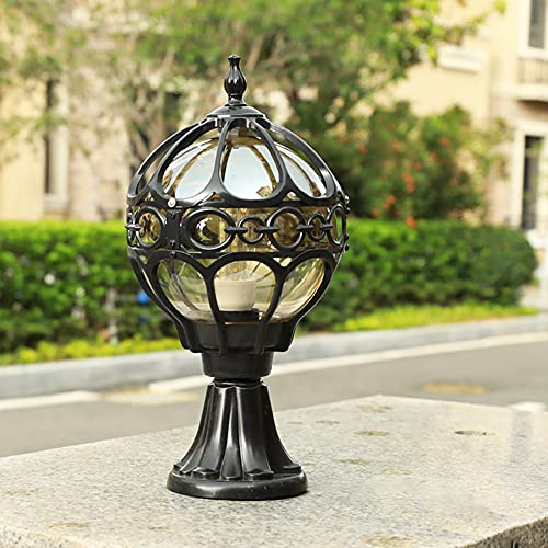 Mengjay Trade Path Light Outdoor Vintage Black Golden Base lamp Garden cast Aluminum / Glass Pillar Waterproof IP44 for Balcony Lawn Terrace Post Fence Villa E27