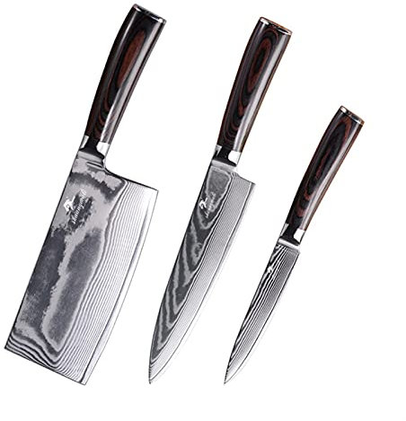 Set di coltelli da cucina Utility Set 67Layer Damasco Steel Chef Coltivazione Casa Cooking Pining Slicing Slicing Cleaver Chef Cucina Coltello da cucina Coltelli (Color : 3 PCS Knife Set)
