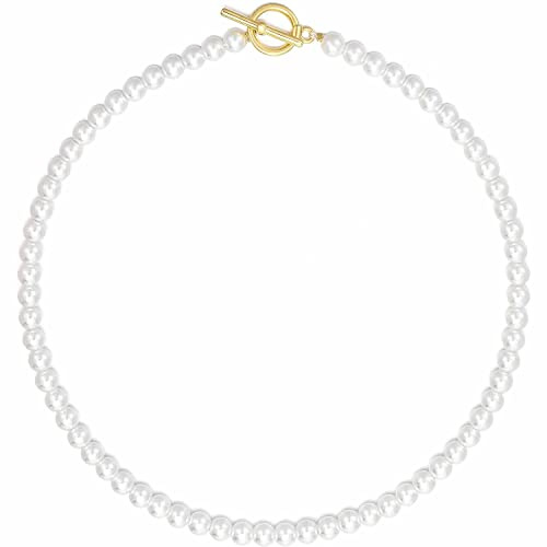 LIHELEI Perlenkette Damen, 6mm Pearl Necklace, Silber Imitation Perle Halskette, Pearl Orb Choker, Hochzeit Braut Schmuck Accessoires-45CM