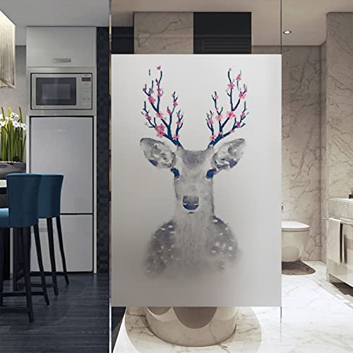 Fensterfolie Selbsthaftend Blickdicht Cartoon-Tier-Hirsch Sichtschutzfolie Fensterfolie Anti-UV Dekorfolie Statisch Fensteraufkleber für Wohnzimmer Küche Büro (44,5x200 cm)