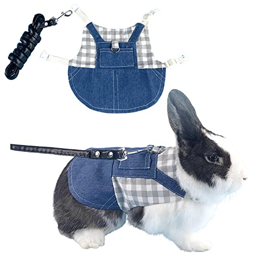 Sele för kanin,Justerbar sele för kaniner,sele och koppel för kanin,för små djur Bunny Katter Marsvin (M, blå)