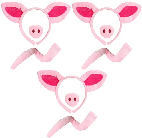 I LOVE FANCY DRESS Schweine-Kostüm-Zubehör-Set, rosa Schweineohren auf Stirnband, falsche Nase und Schwanz, Einheitsgröße, 3 Stück
