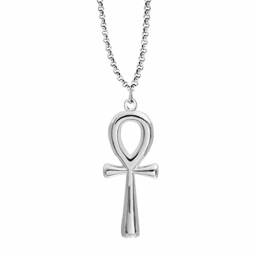 Kritz Collana Ankh da Donna in Acciaio Inossidabile 316L Argento, Ciondolo Croce della Vita Egizia 3D - Gioiello Regalo per Donne