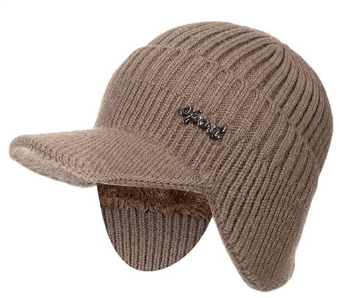 LEMITA Neutral Plus Fell Gefüttert Warme Wintermützen Schlappmützen mit Krempe Herren Damen Mützen Strickmützen mit Ohren, coffee, One size