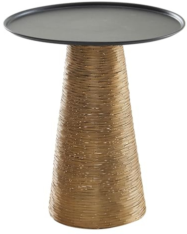 FineBuy Beistelltisch Rund 40x40x45 cm Metall Gold, Wohnzimmertisch klein | Couchtisch in Hammerschlag-Optik, orientalischer Ablagetisch, handgefertigtes Unikat, als Sofatisch und Dekotisch nutzbar