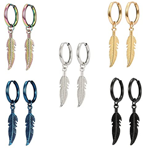 Bo Win 5 Paare Titan Silber Creolen Männer Damen Ohrringe Hängend Ohrringe Gold Herren Schwarz Set