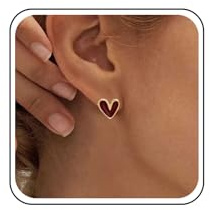 Inilbran Boho Love Heart Orecchini a forma di cuore rosso Orecchini a forma di cuore smaltato Orecchini a cuore minimalista Rosso scuro Gioielli per donne e ragazze