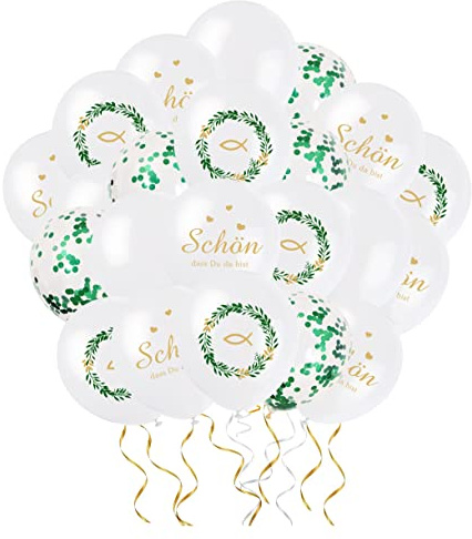 50Pcs Kommunion Luftballons, Konfirmation Deko, Konfirmation Ballons mit Fischmotiv und Blätterkranz, Weiß Luftballons für Taufe Erstkommunion Weihnachten