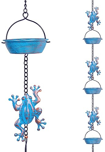 giole Chaîne de Pluie de 3,9 m en Forme de Grenouille avec 12 Tasses, chaînes de Pluie de Rechange fonctionnelles et décoratives pour l'extérieur