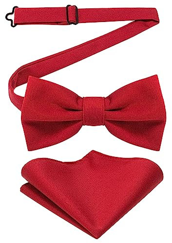 JEMYGINS Herren Baumwollmischung Fliege mit Doppelfalte und Einstecktuch Set,Rotwein