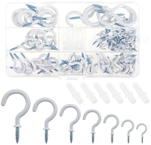 ZIGefofo 92 Stück Schraubhaken Hakenschrauben Deckenhaken Kit 7 Größen Tasse Haken mit Gummistopfen Hakenschrauben für Hause Garten Aufhängen Leichten Küchenbedarf Bechern Schlüssel