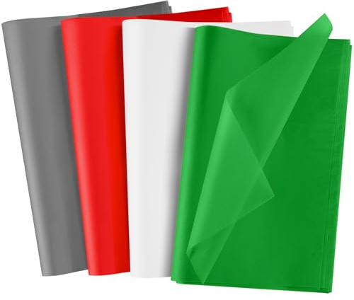 NEBURORA 100 Blatt Weihnachten Seidenpapier Rot Grün Grau Weiß Geschenkpapier für Weihnachtsgeschenke Bastelarbeiten Taschen und Partydekorationen