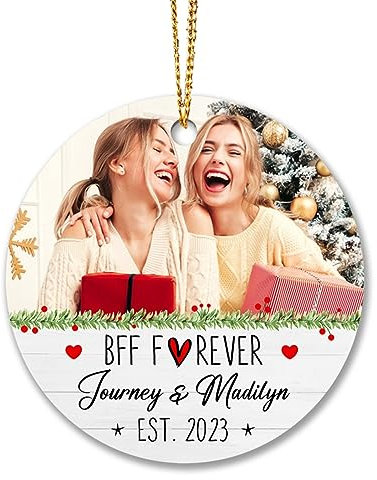 Christbaumschmuck Keramik Weihnachtsanhänger Anhänger Weihnachtsbaumschmuck Hängende Ornamente Weihnachtsdeko Personalisierte BFF Forever 2023, Foto Bestie Soul Sister Geschenke Für BFF Best