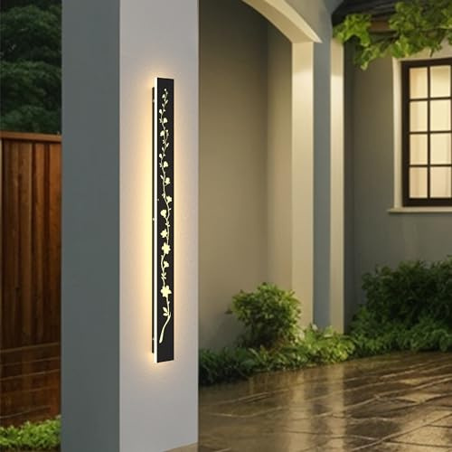 Lange wandleuchte Aussen Magnolienblüten außenleuchte wand 34W Schwarze LED Wandlampe Aussen IP65 Wasserdicht Warmweiß 3000K außenbeleuchtung für Villen Terrassen Innenhöfe Veranden Gärten 100CM