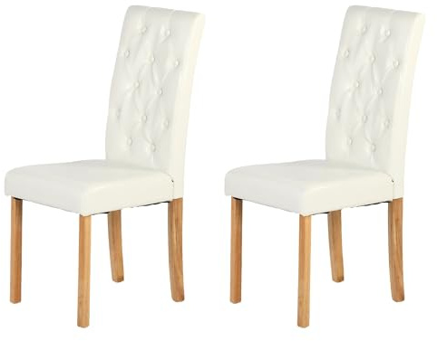 Küchenstühle 2er Set Stühle Esszimmer 2er Set, Holzstühle/Essstuhl/Esszimmerstühle Holz Für Büro/Küche/Esszimmer/Wohnzimmer Stühle aus 3 CM Gummiholzbein/Kunstlederpolster Stuhl Weiß 98 CM Hohe