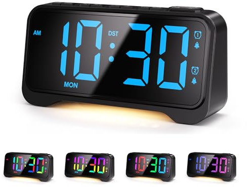 Mesqool Sveglie Digitali da Comodino con Display Arcobaleno a LED, 10 Colori RGB Sveglia Digitale, Luminosità e Volume Regolabili, Funzione Snooze, Sveglia Elettrica Adatta a Bambini e Adulti, Nero