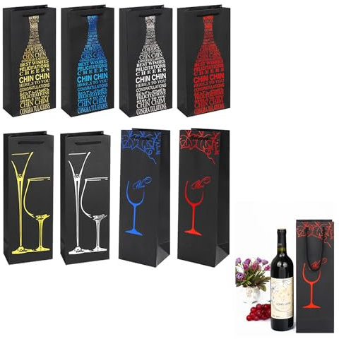 Weinflaschenbeutel, Geschenktüten für Wein, Flaschentüten, 8 Stück Weinflaschen Tüten, Papier Weinbeutel, Wein Tüte, Geeignet für Wein, Champagner und Andere Flaschenarten, 9 x 9 x 35cm