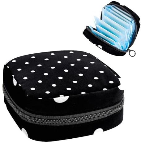 Damenbinden Aufbewahrungstasche Perioden Kit Tasche für Schule Menstruationstasse Beutel Damenbinden Organizer Tasche Kleine weiße Punkte auf Schwarz