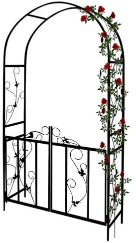 Hochzeitsbogen Rosenbogen Eisen Gartenbogen Wetterfest Pergola Spalier Torbogen Rankhilfe mit Tür Kletterpflanze Bogen einfache Montage
