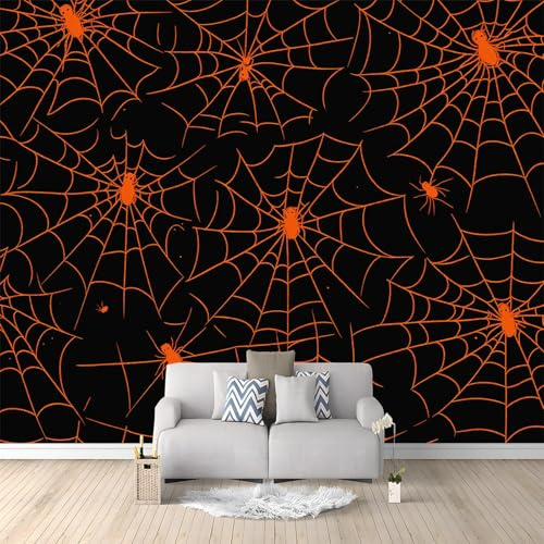 Fototapete 3D Orangefarbenes Spinnennetz 350x256 cm Vliestapete Wandbild Fototapeten Vlies Tapeten Wandtapete Schlafzimmer Wohnzimmer Kinderzimmer Moderne Wanddeko