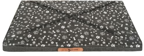 Domarex Hundebett XXL 120×70×5 cm - Wasserdichtes Hundematratze & Katzenbett mit abnehmbarem Bezug - Reisebett & Autositzschutz - Atmungsaktiv & langlebig - Silberne Pfoten/Knochen