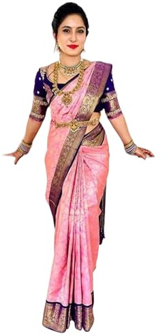 IMTRA FASHION Sari Pour Femme Style Kanjivaram Robe Sari Indienne Banarasi Jacquard Rose Avec Chemisier Non Cousu