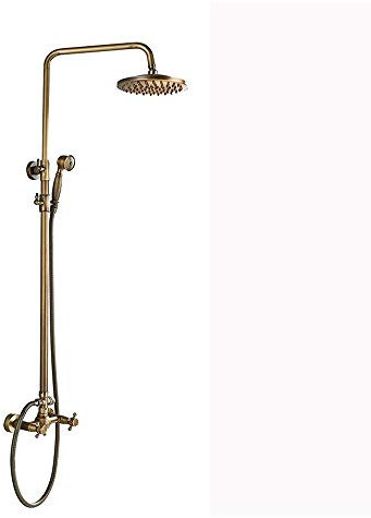 shower head 8-Zoll-Duschkombinationsset aus antikem Messing, Vintage-Luxus-Duschmischer, Wandmontage-Duschsystem mit Regenduschkopf, Handbrause, Doppelgriffe, A, 02 (Farbe: B, Größe: Einheitsgröße) (A
