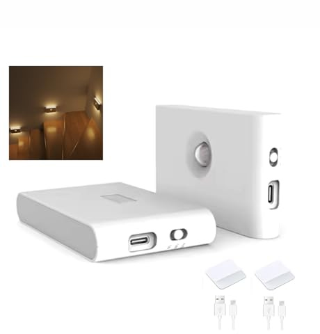 Lot de 2 veilleuses avec détecteur de Mouvement Interieur Design, Lampe LED sans Fil stylée, pour Armoire, escaliers, Placard, Cuisine, Salle de Bain, Automatique, USB, (Auto/on/Off)