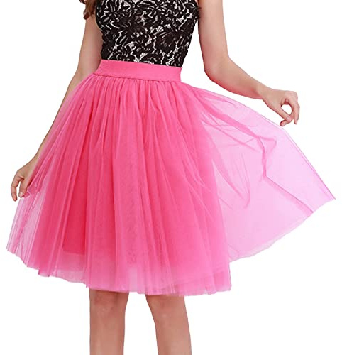 Petticoat Rot, Rock Karneval, Petticoat Tüllrock Damen Lang Fasching Karneval Kostüm Tüllröcke Ballettrock Rock Partykleid Ballettkleidung Cosplay Unterrock Tutu Heißes Rosa